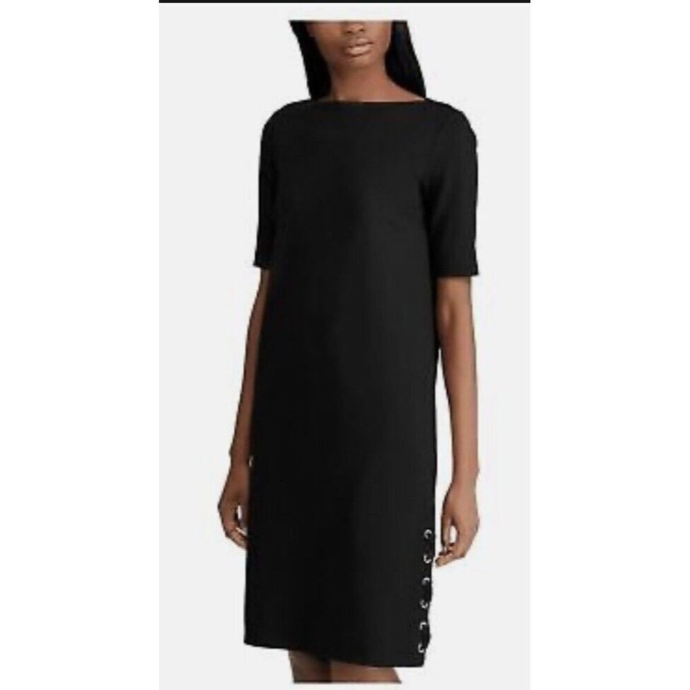 Lauren Ralph Lauren Black Midi Dress with Side Grommet Detail